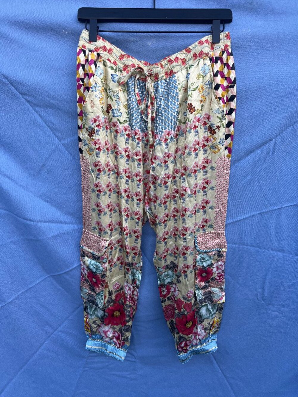 Johnny Was Silky Floral Print Cargo Drawstring Pant